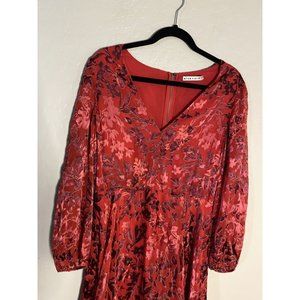 Alice + Olivia dress Red  floral long sleeve  sheer 14 midi wrap